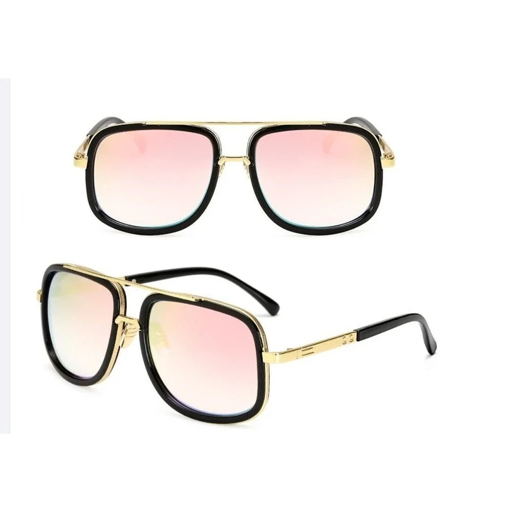 Aviator‎ Sunglasses Square Frame Gold Accent Mirrored Lens Fashion Shades Lentes